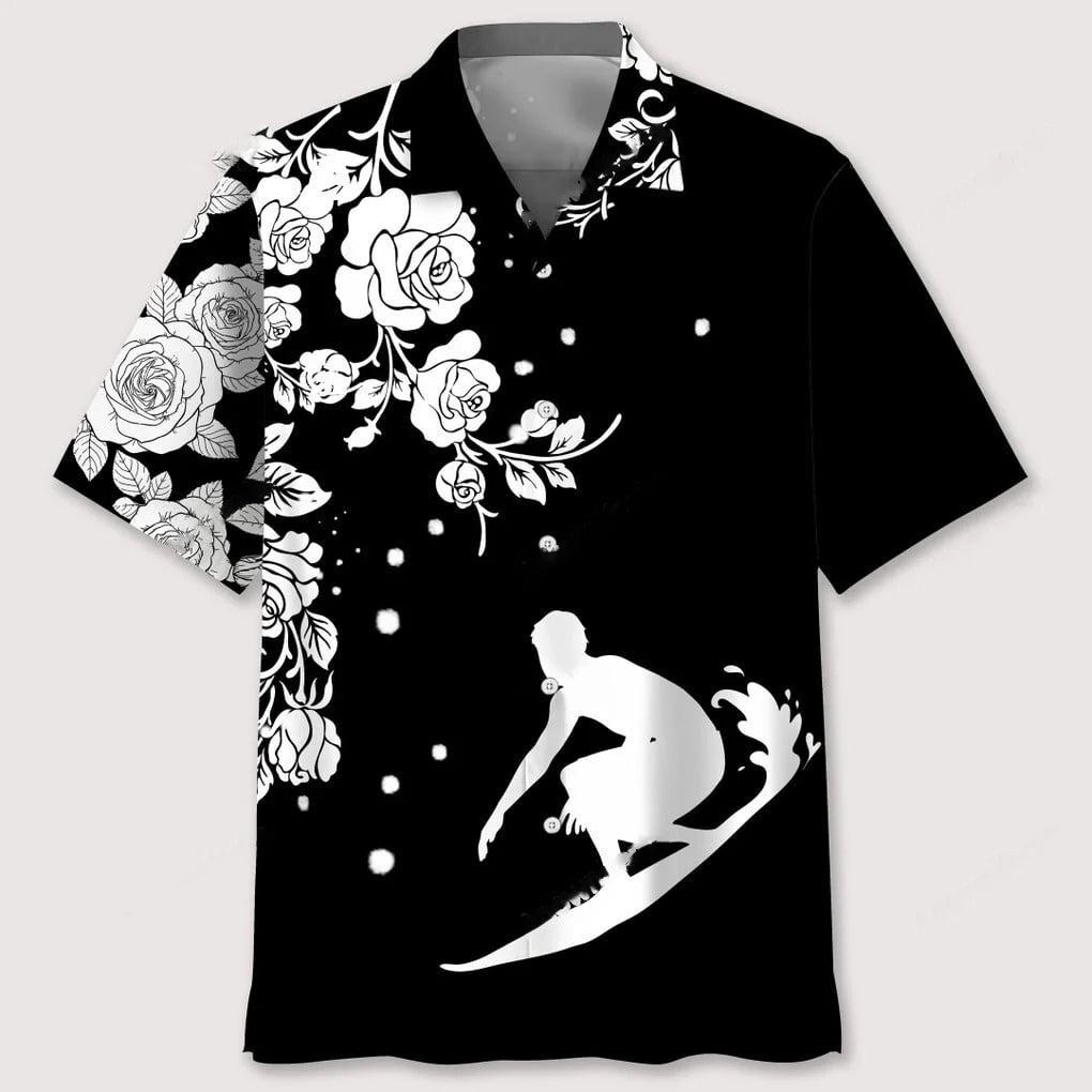 Surfing Rose Hawaiian Shirt, custom shirt gift for men (view 2)