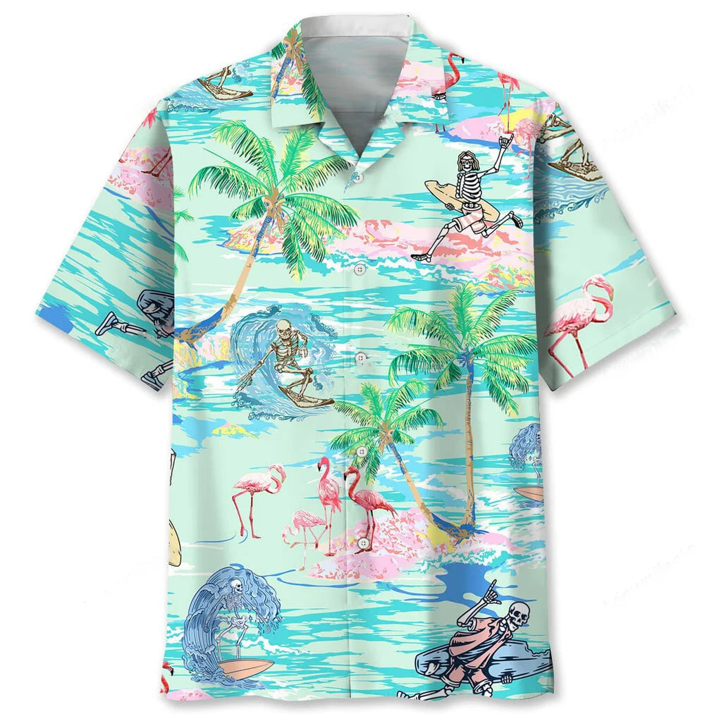 Surfing Tropical Skull Hawaiian Shirt, custom shirt gift for men