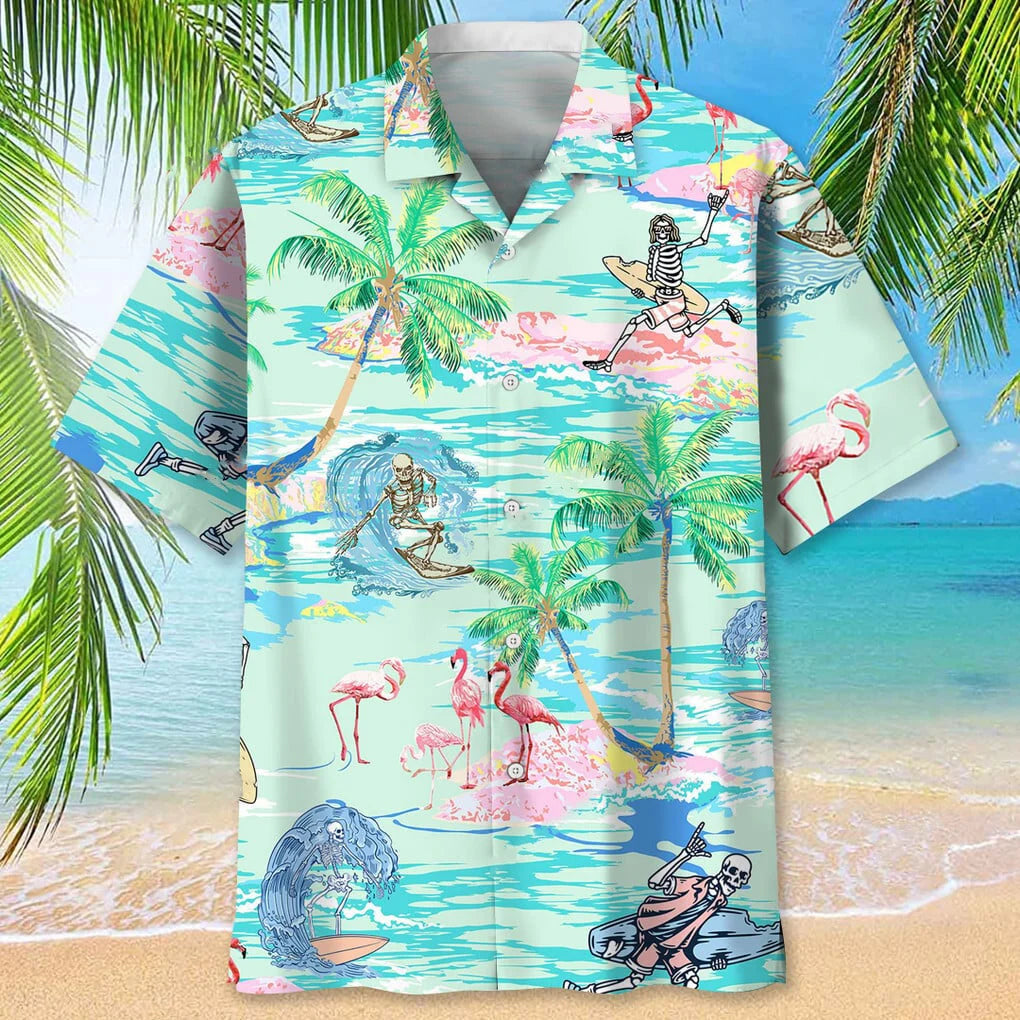 Surfing Tropical Skull Hawaiian Shirt, custom shirt gift for men (view 2)