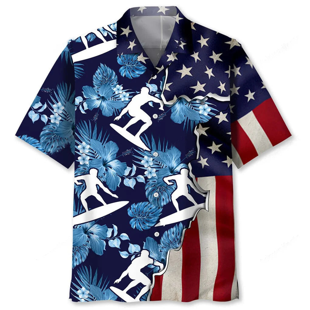 Surfing Tropical Us Flag Hawaiian Shirt, custom shirt gift for men (view 2)