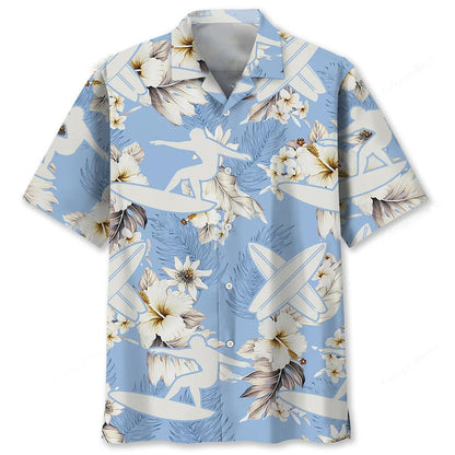 Surfing White Flower Hawaiian Shirt, custom shirt gift for men