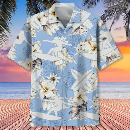 Surfing White Flower Hawaiian Shirt, custom shirt gift for men (view 2)