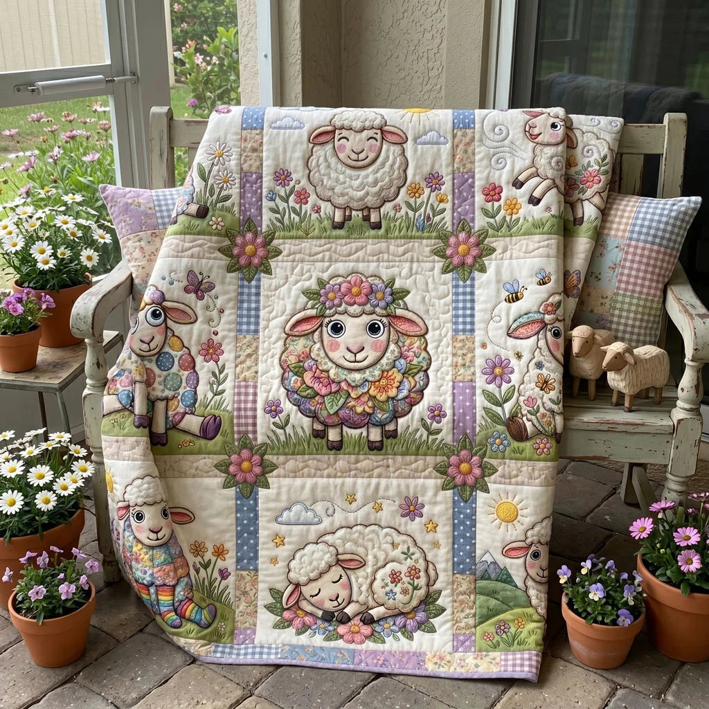 Sweet Meadow Lambs Quilt Blanket