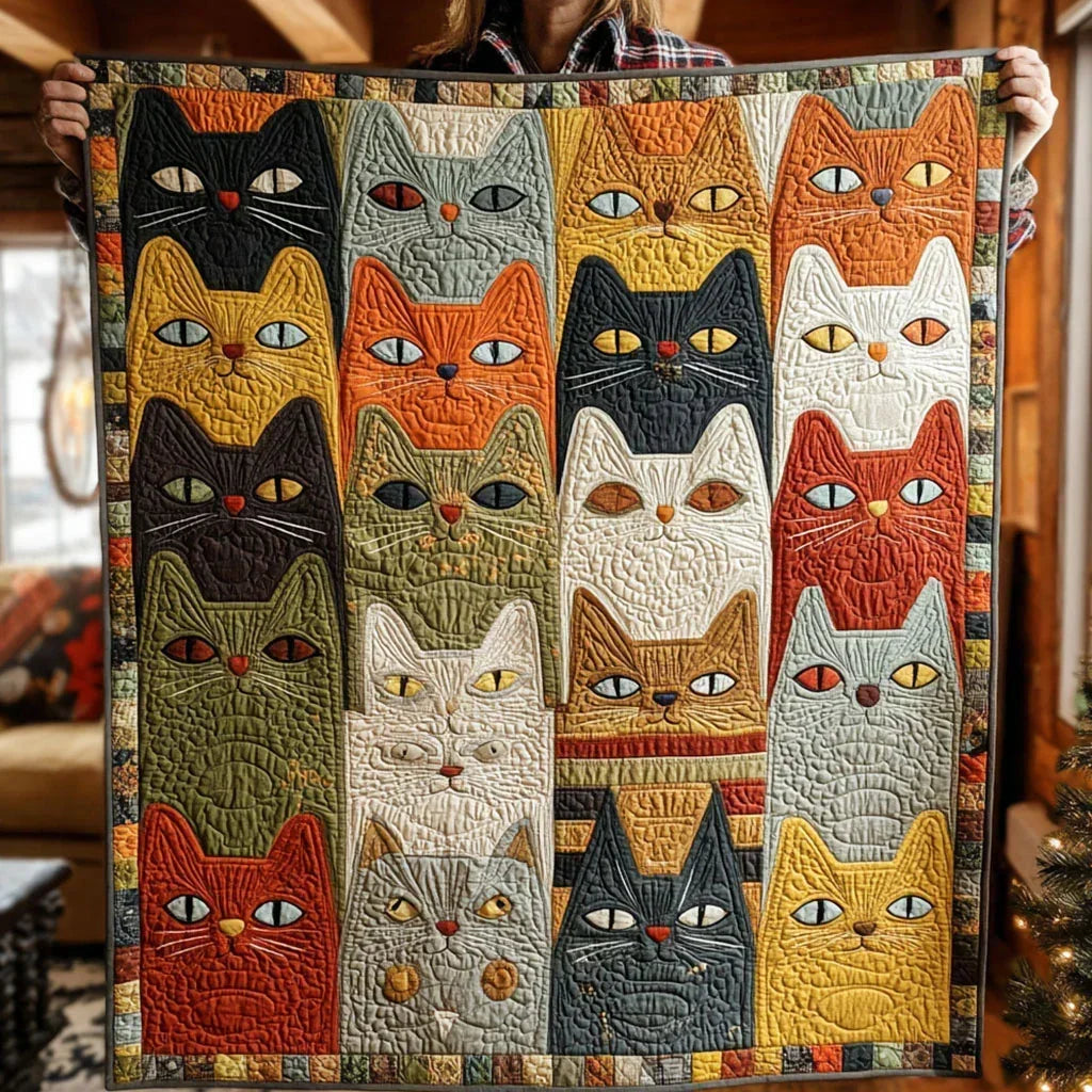Sweet Meow Quilt Blanket - Quilted Blanket by OtterMia