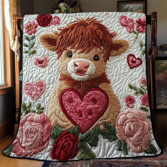 Sweetheart Highland Cow Quilt Blanket