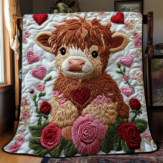 Sweetheart Highland Cow Quilt Blanket