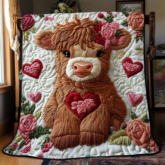Sweetheart Highland Cow Quilt Blanket