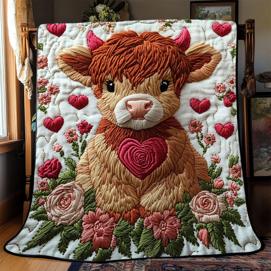 Sweetheart Highland Cow Quilt Blanket