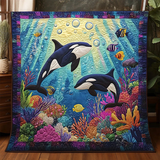 Swimming Orca Quilt Blanket