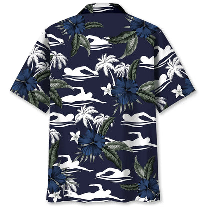 Swimming Hibiscus Hawaiian Shirt, custom shirt gift for men