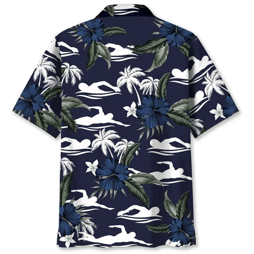 Swimming Hibiscus Hawaiian Shirt, custom shirt gift for men