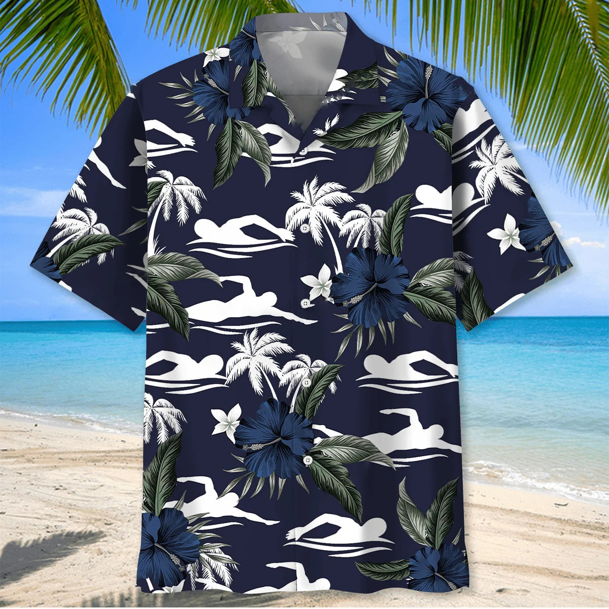 Swimming Hibiscus Hawaiian Shirt, custom shirt gift for men (view 2)