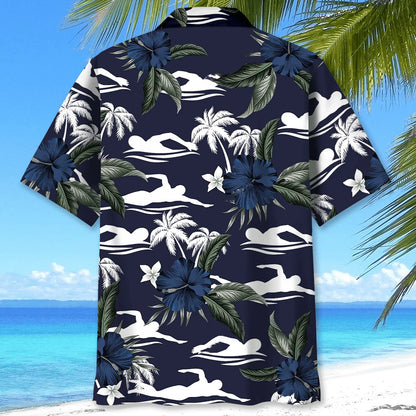 Swimming Hibiscus Hawaiian Shirt, custom shirt gift for men (view 3)