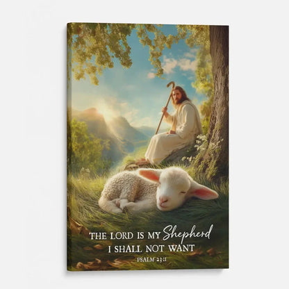 the lord is my shepherd psalm 23 1 christian wall art canvas jesus with lamb (Landscape) (view 4)