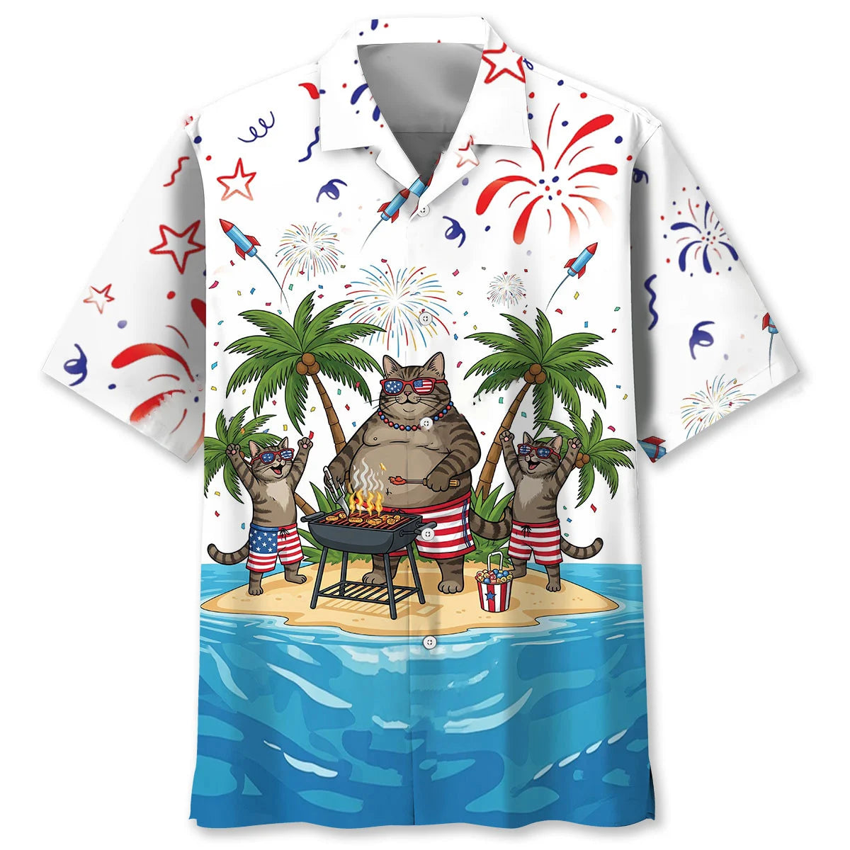 Tabby Cat Proud of America Hawaiian Shirt, custom shirt gift for men