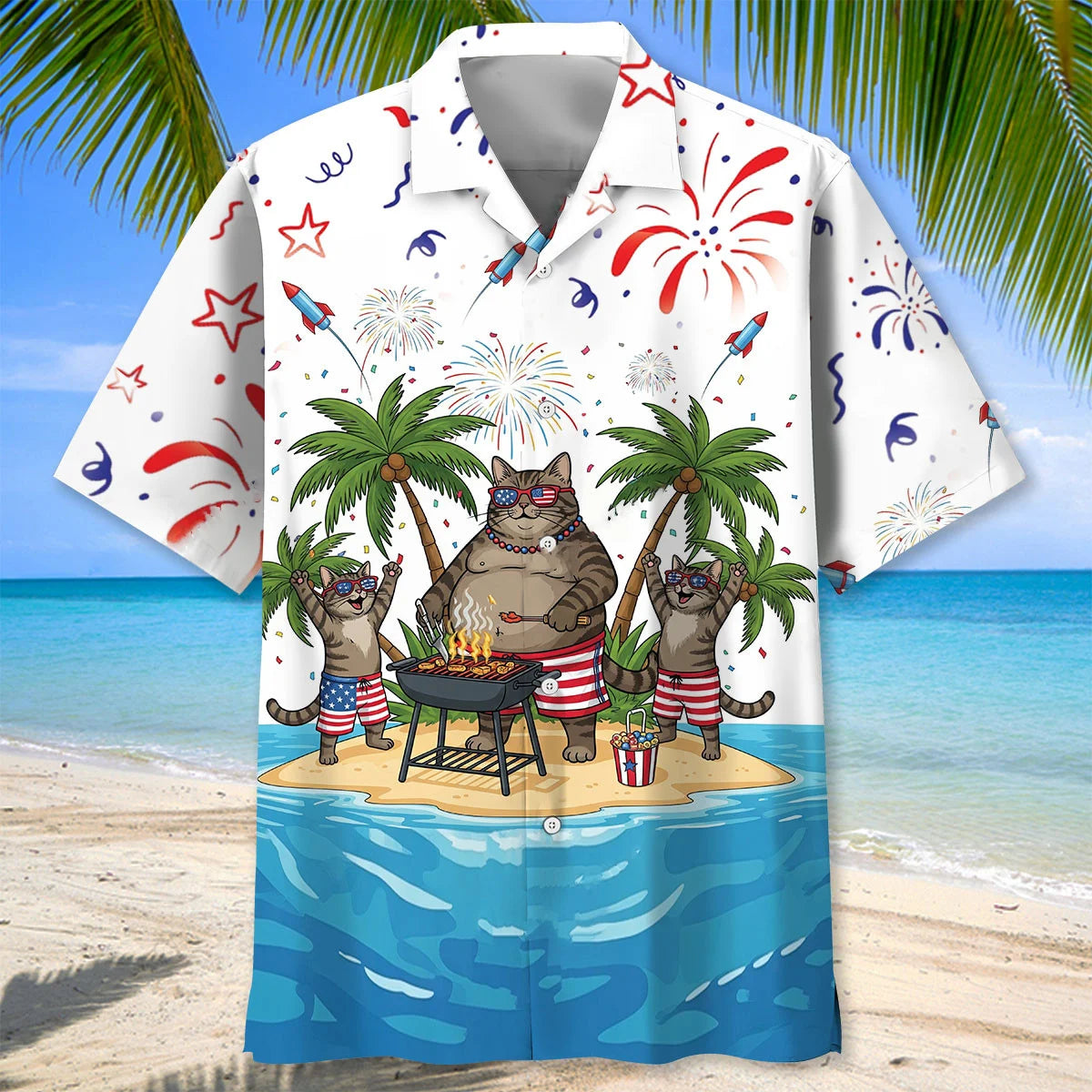 Tabby Cat Proud of America Hawaiian Shirt, custom shirt gift for men (view 2)