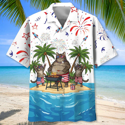 Tabby Cat Proud of America Hawaiian Shirt, custom shirt gift for men (view 2)