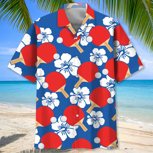Table Tennis Blue Hibiscus Hawaiian Shirt, custom shirt gift for men