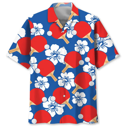 Table Tennis Blue Hibiscus Hawaiian Shirt, custom shirt gift for men (view 2)