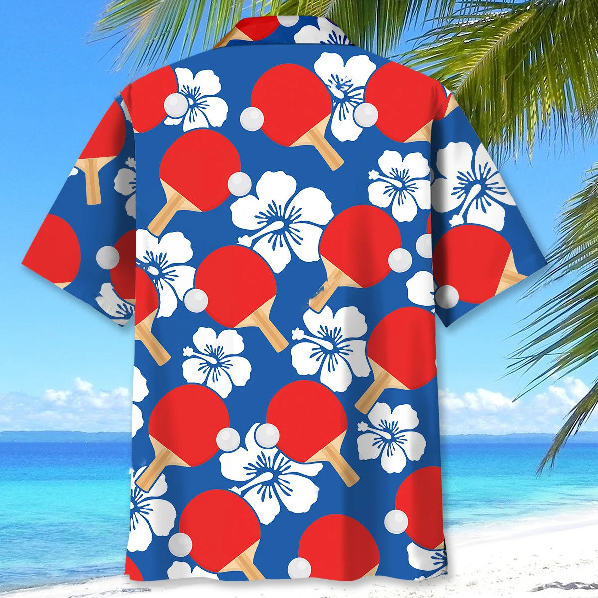 Table Tennis Blue Hibiscus Hawaiian Shirt, custom shirt gift for men (view 3)