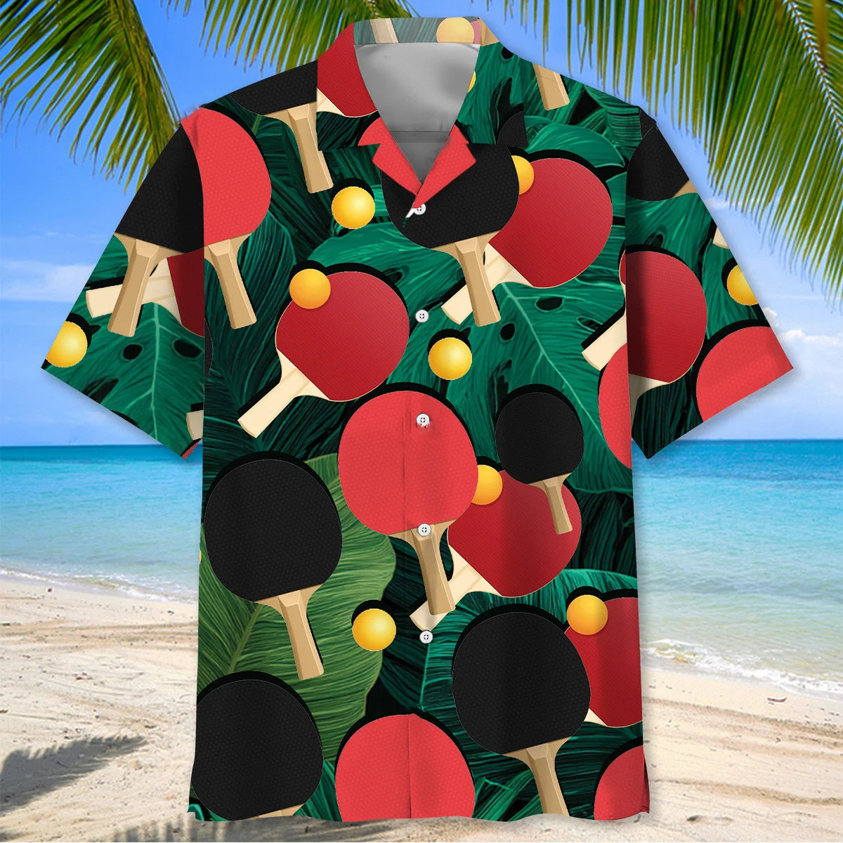 Table Tennis Tropical Leaves Hawaiian Shirt, custom shirt gift for men (view 2)