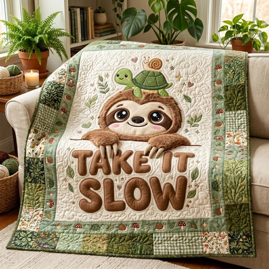 Take It Slow Sloth Quilt Blanket