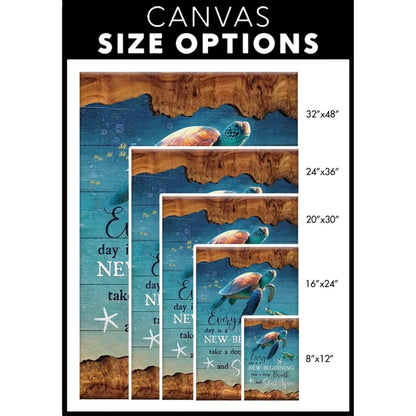 christian wall art every day is a new beginning turtle beach canvas print (view 4)