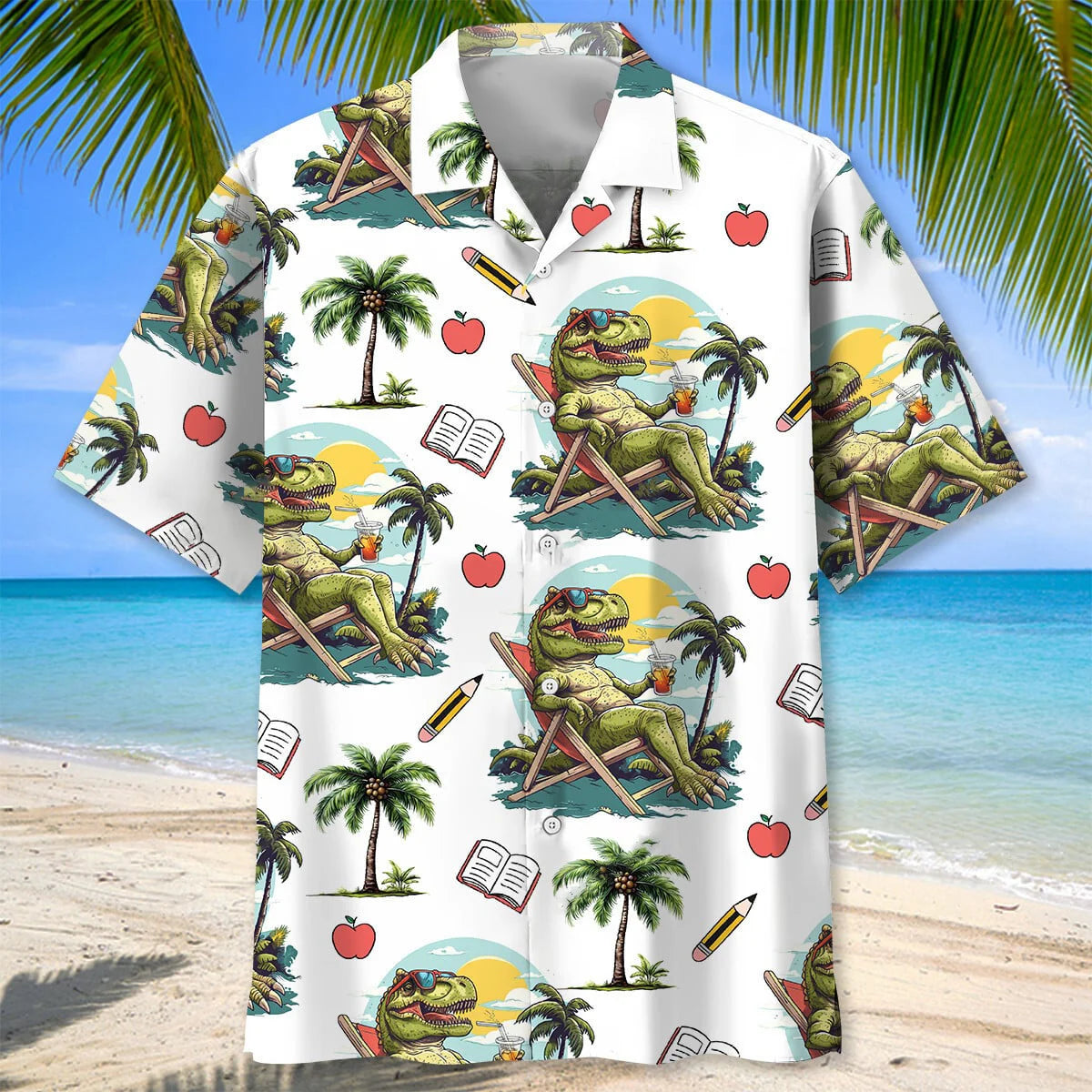 Teacher Tropical Dinosaur Hawaiian Shirt, custom shirt gift for men (view 2)