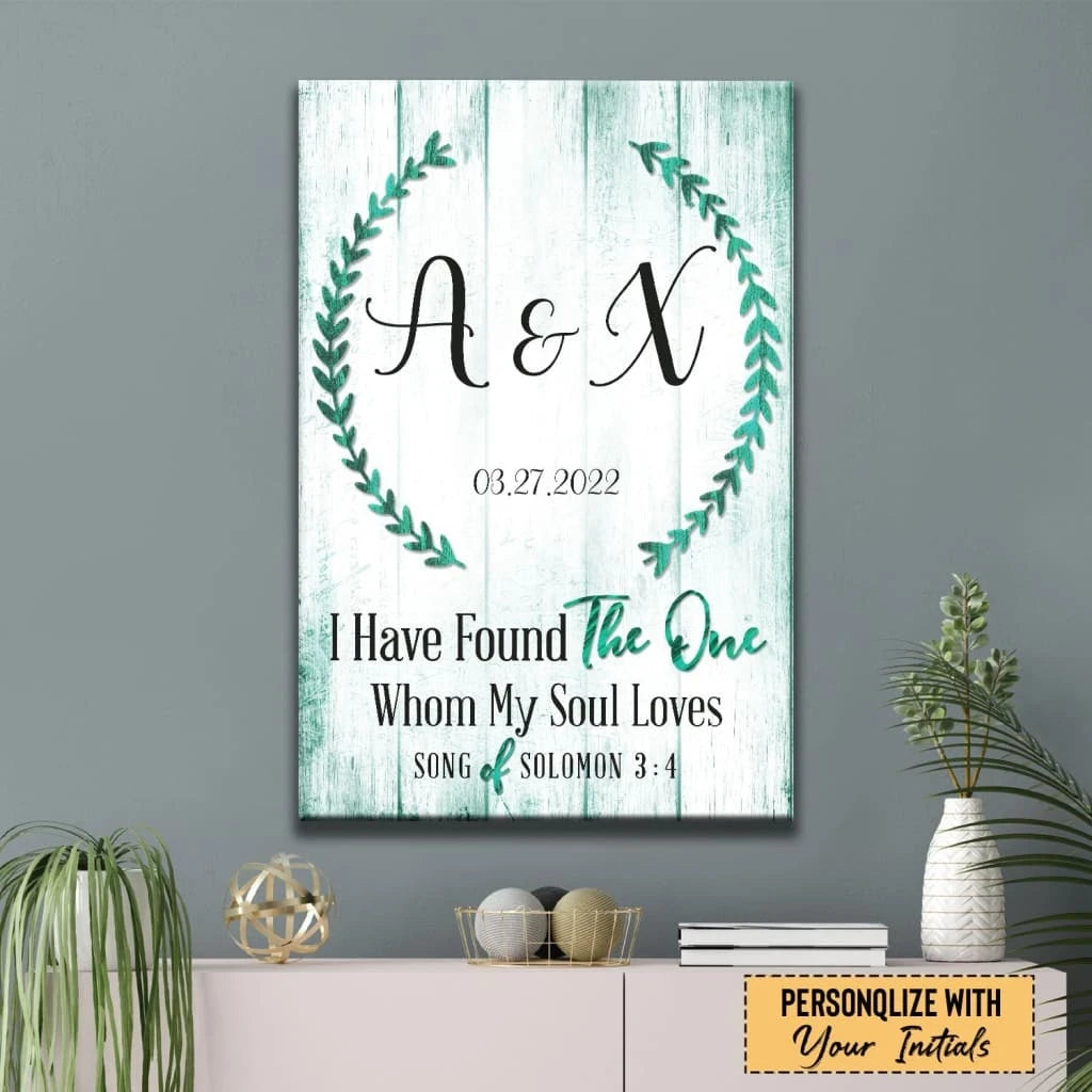 personalized i have found the one whom my soul loves wall art canvas with custom initials and date (view 5)