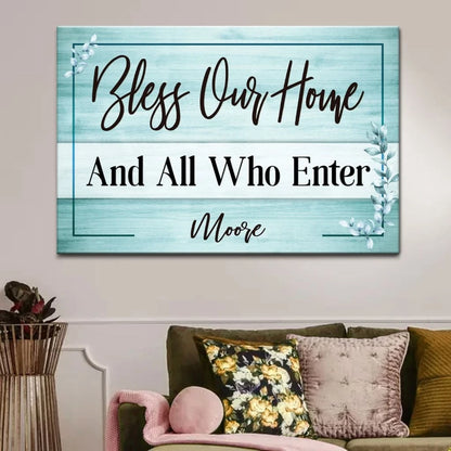 personalized bless our home christian wall art canvas with custom family name (Landscape) (view 5)