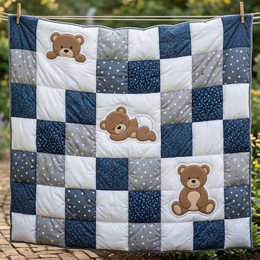 Teddy Baby Quilt Blanket - Quilted Blanket by OtterMia