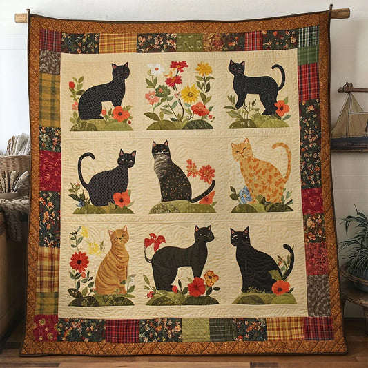 Tender Bloom Cat Quilt Blanket