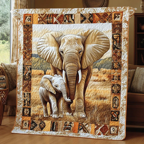 Tender Elephant Moment Quilt Blanket