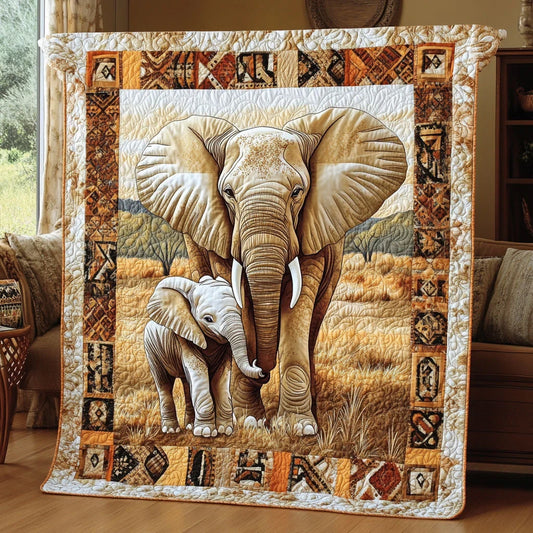 Tender Elephant Moment Quilt Blanket