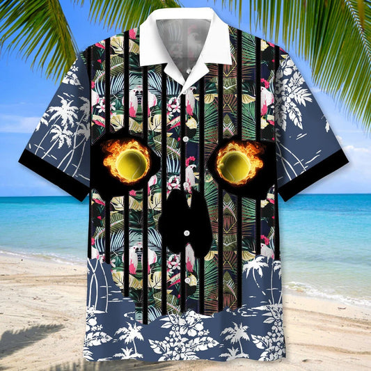 Tennis Flower Skull Hawaiian Shirt, custom shirt gift for men
