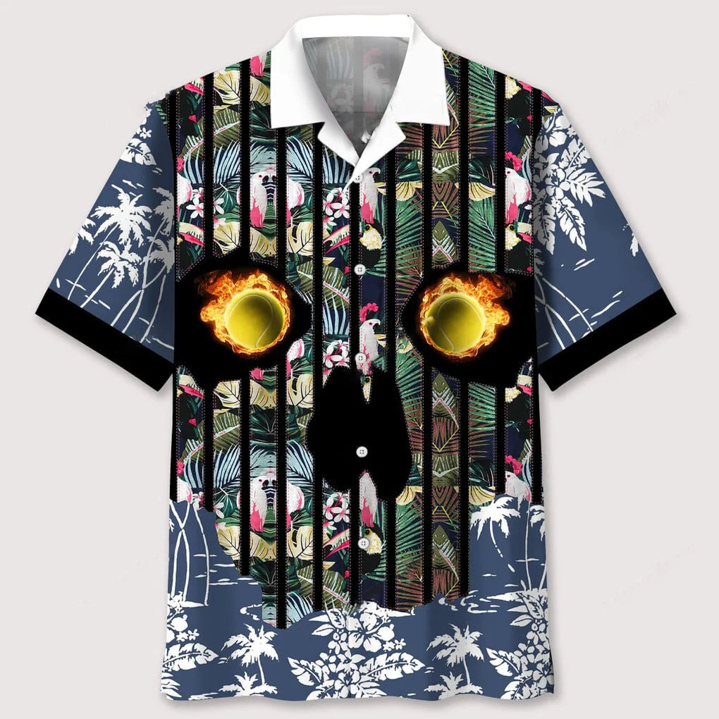 Tennis Flower Skull Hawaiian Shirt, custom shirt gift for men (view 2)