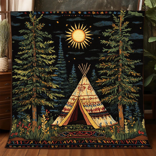 Tepee In The Forest Quilt Blanket