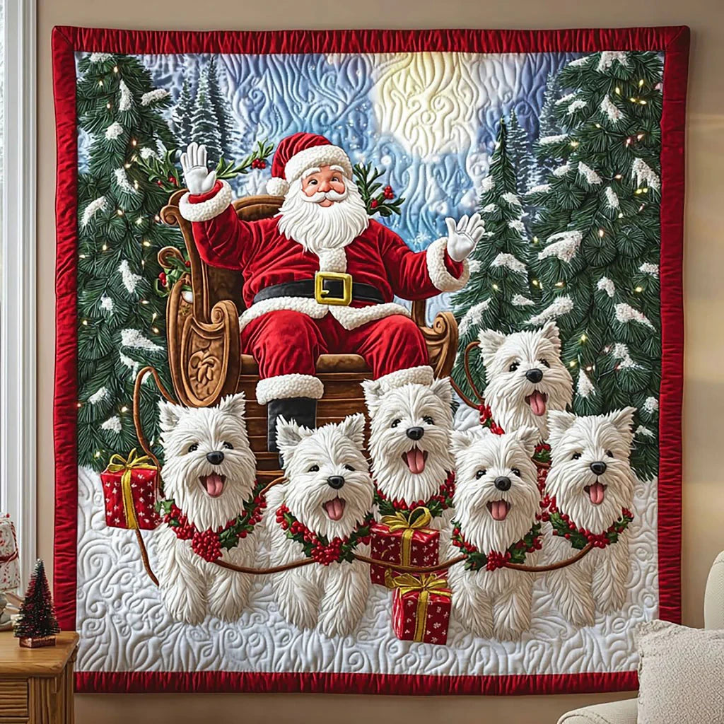 Terriers And Santa Claus Quilt Blanket