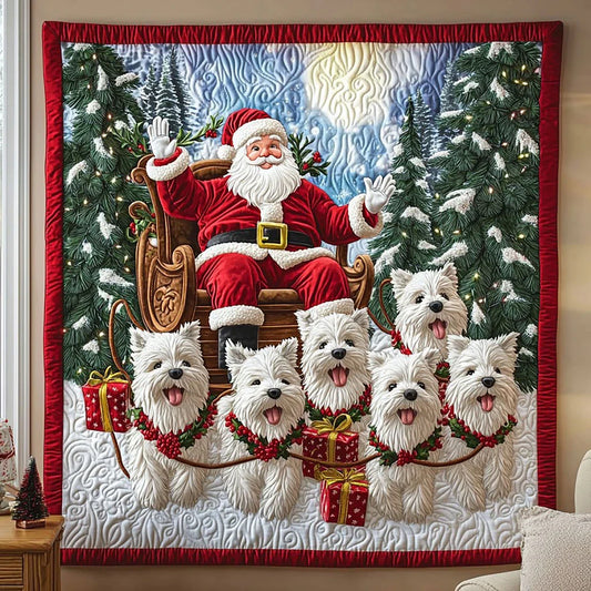 Terriers And Santa Claus Quilt Blanket