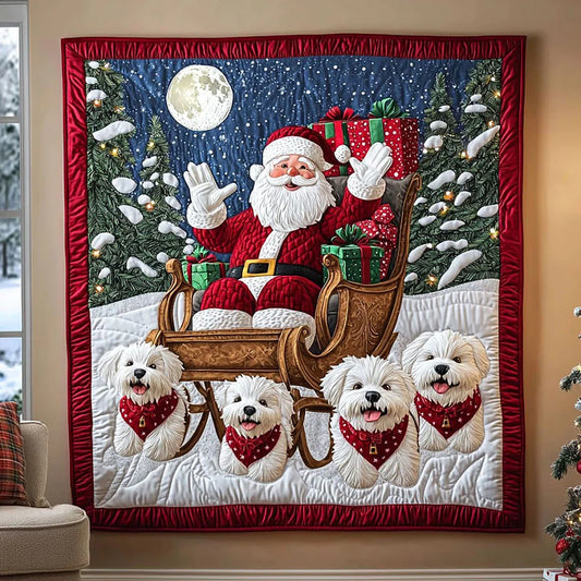 Terriers And Santa Claus Quilt Blanket