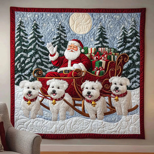 Terriers And Santa Claus Quilt Blanket
