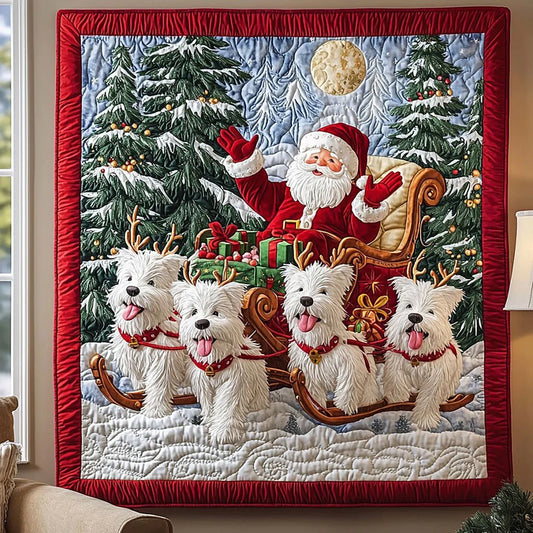 Terriers And Santa Claus Quilt Blanket