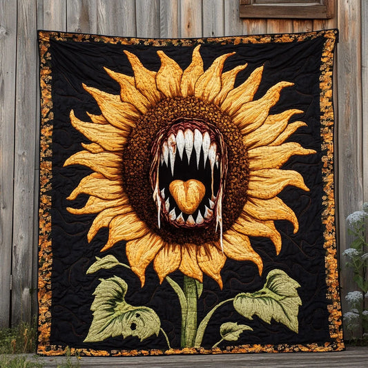 Terrifying Sunflower Bite Quilt Blanket