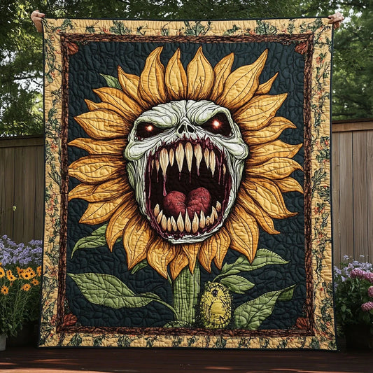 Terrifying Sunflower Doom Quilt Blanket