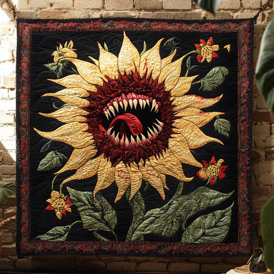Terrifying Sunflower Inferno Quilt Blanket