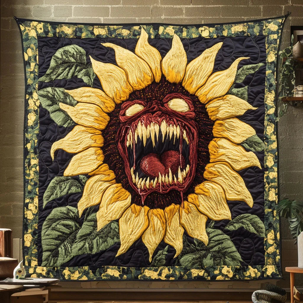 Terrifying Sunflower Roar Quilt Blanket