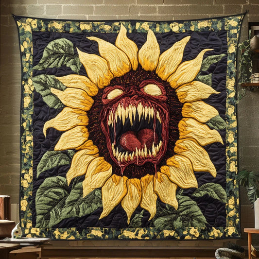 Terrifying Sunflower Roar Quilt Blanket