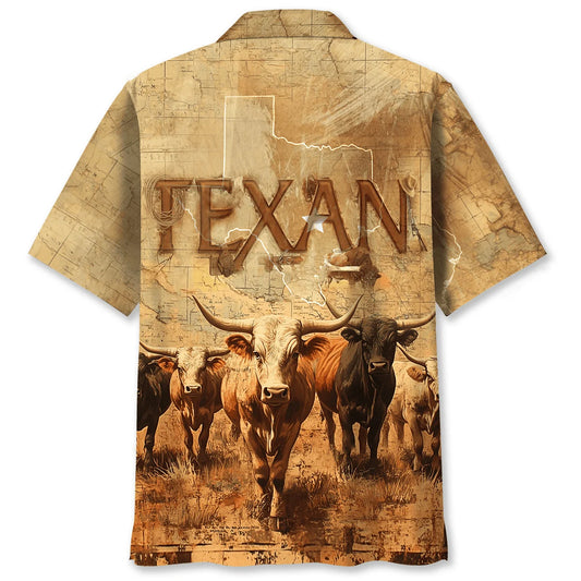 Texan Longhorn Hawaiian Shirt, custom shirt gift for men