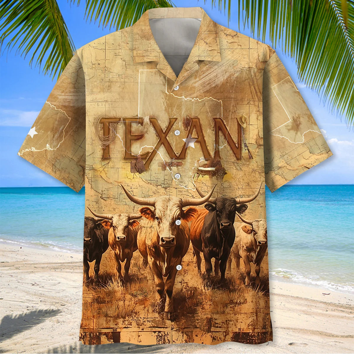 Texan Longhorn Hawaiian Shirt, custom shirt gift for men (view 2)