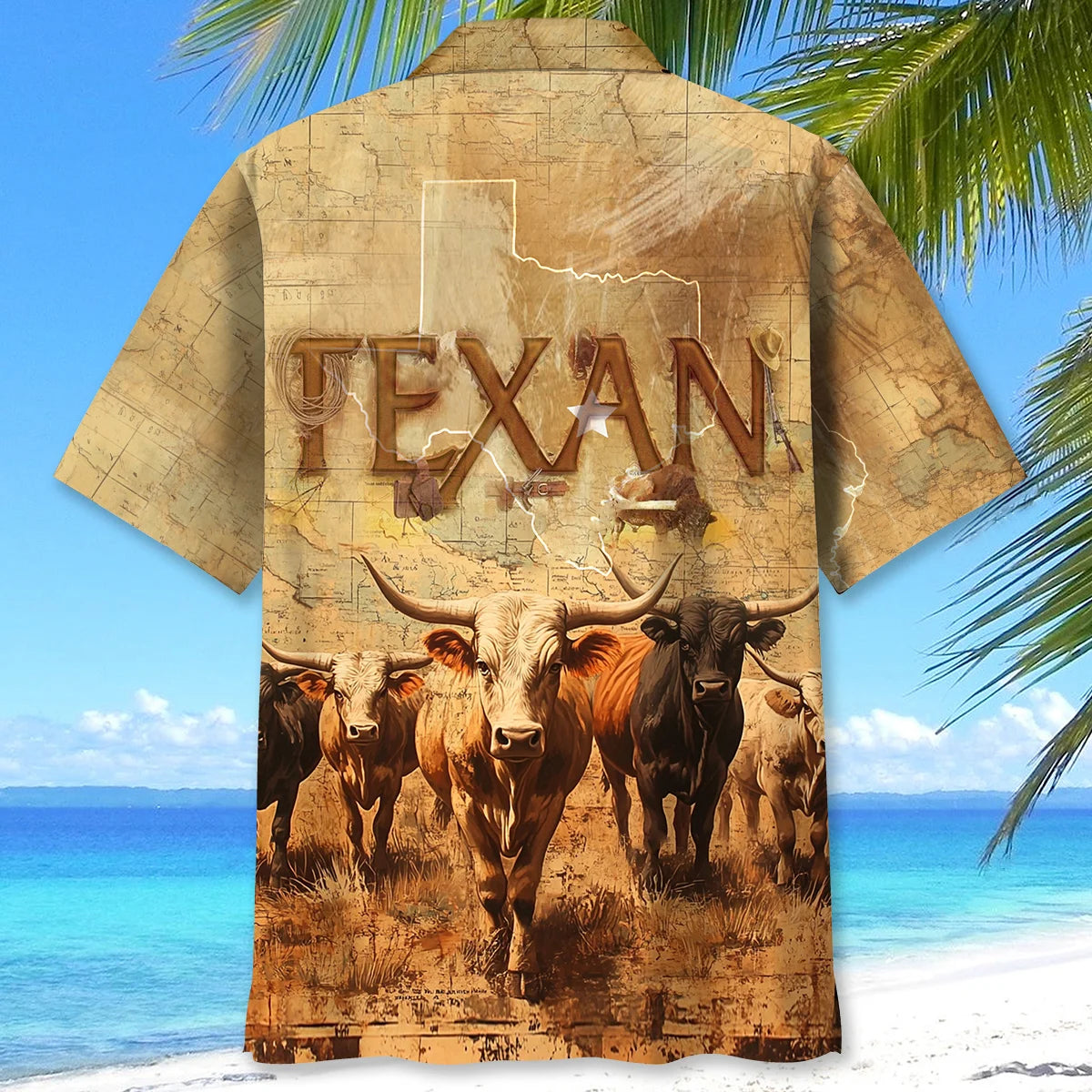 Texan Longhorn Hawaiian Shirt, custom shirt gift for men (view 3)